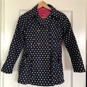 London Fog Girls M (10-12) Polka Dot Navy Trench